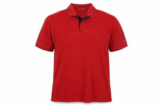Front view of HAKRO men’s red polo, size L