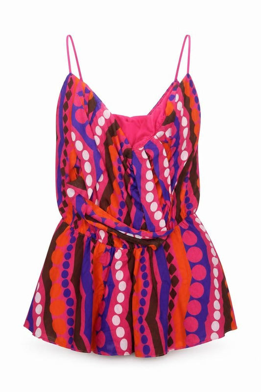 Front view of ASOS women’s multicoloured geometric a-line set, size UK 8