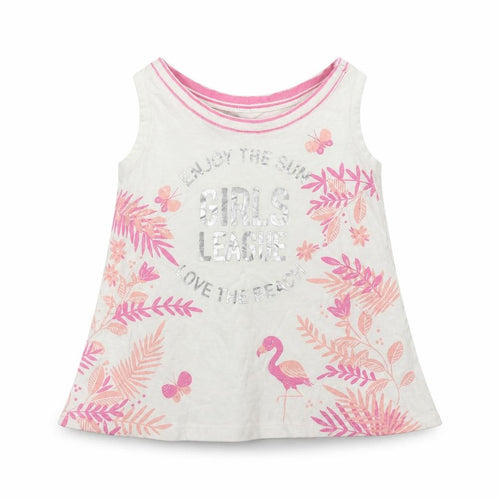 Dopo Dopo Girls White Floral  Basic Tank Size 2-3 Years  - flamingo