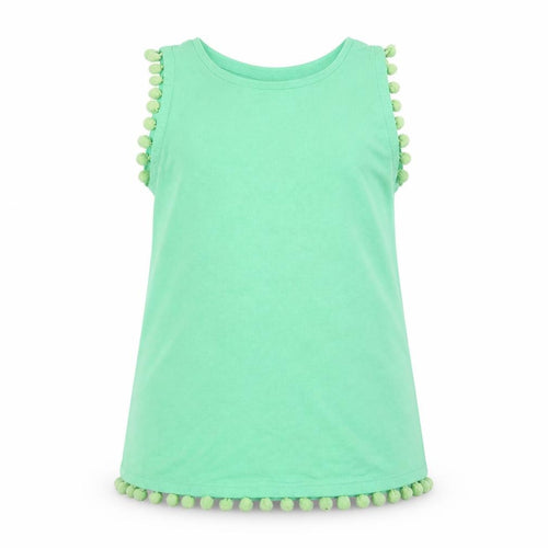 Matalan Girls Green   Basic Tank Size 11 Years  - pom pom detail