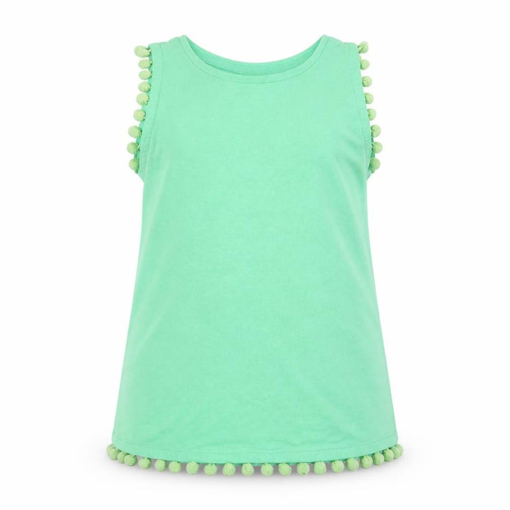 Matalan Girls Green Basic Tank Size 11 Years - pom pom detail