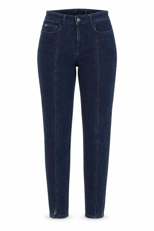 Front view of women’s blue denim skinny jeans, size UK 26, in, 29-inch leg