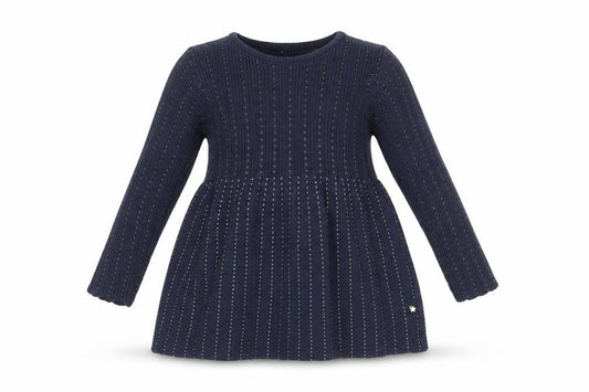 Front view of molo girls’ blue fit & flare, size 9-12, months