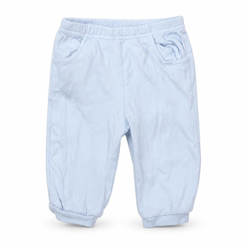 Front view of Early Days Baby Blue Jogger Trousers, size 3-6, Months