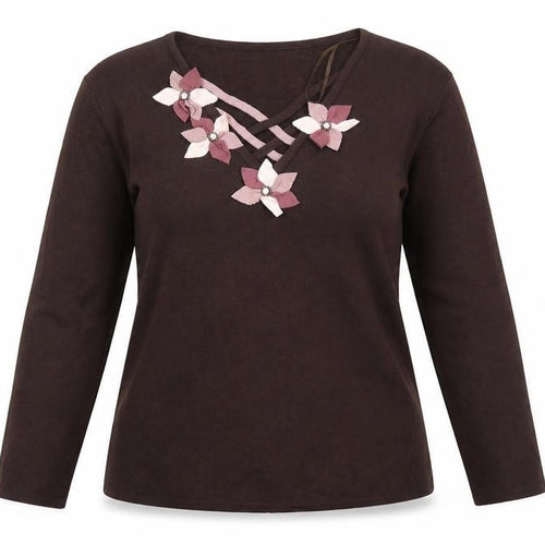 Roman Originals Womens Brown Floral  Basic T-Shirt Size S