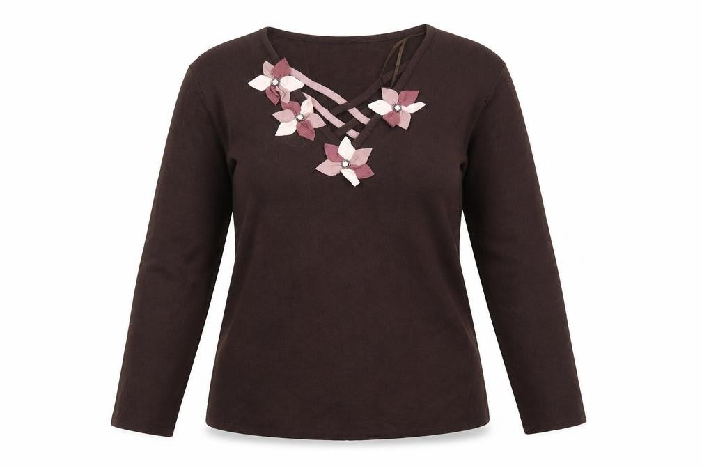 Roman Originals Womens Brown Floral  Basic T-Shirt Size S