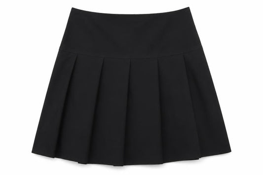 Front view of Marks & Spencer women’s black flare skirt, size UK 31, in
