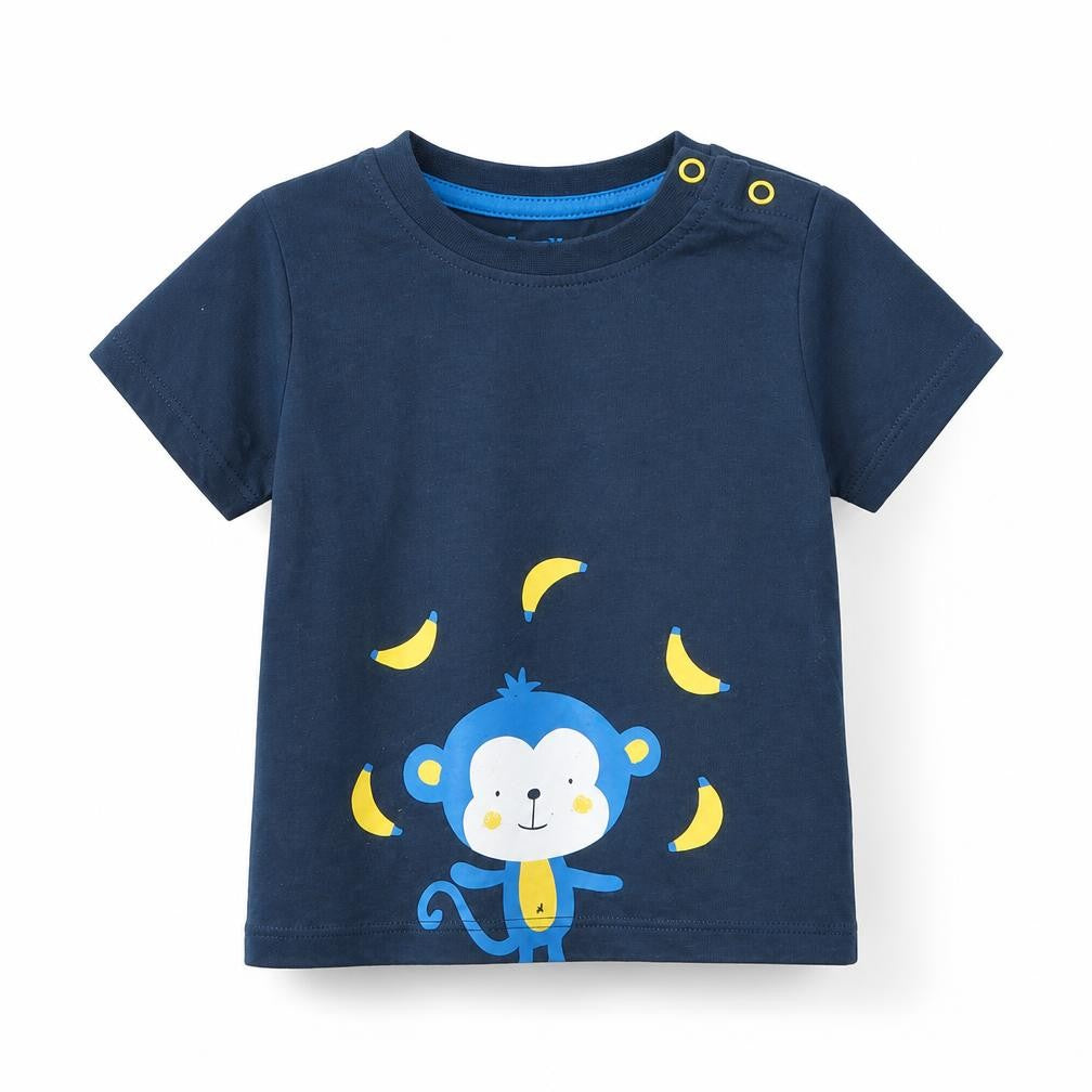 Front view of inpilu boys’ blue basic t-shirt, size 6-9, months