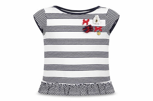 Front view of junior j girls’ white striped basic t-shirt, size 3-4, years