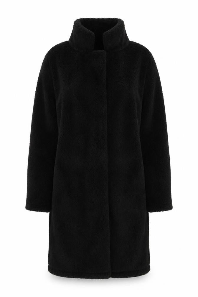Front view of Preworn women’s black overcoat jacket, size S