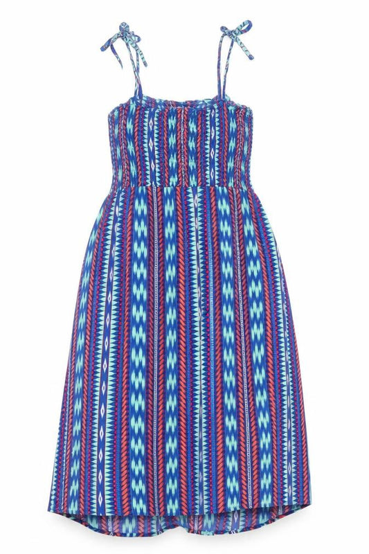 Front view of Papaya women’s blue geometric tank dress, size UK 8