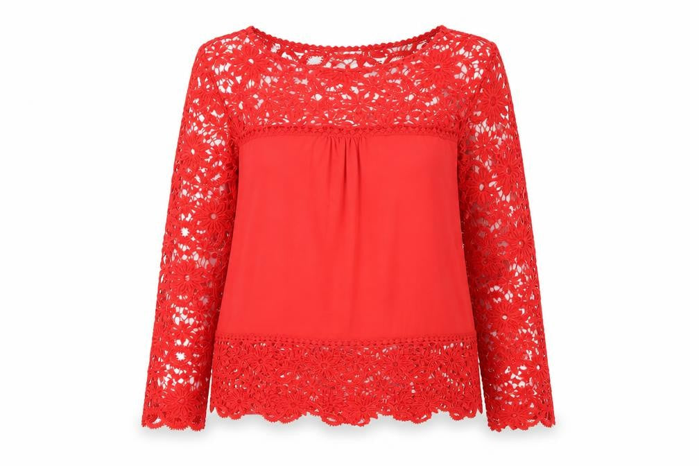Elite99 Womens Red  Lace Basic T-Shirt Size 10