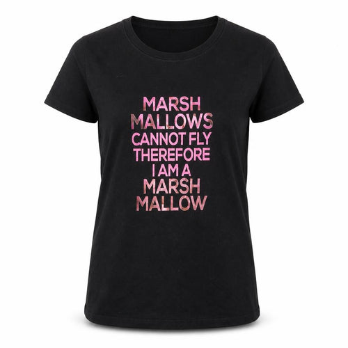Hanes Womens Black   Basic T-Shirt Size S  - Marshmallows Can Not Fly Therefore I am a Marshmallow
