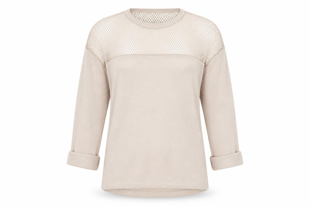 Front view of River Island women’s beige jumper, size UK 12