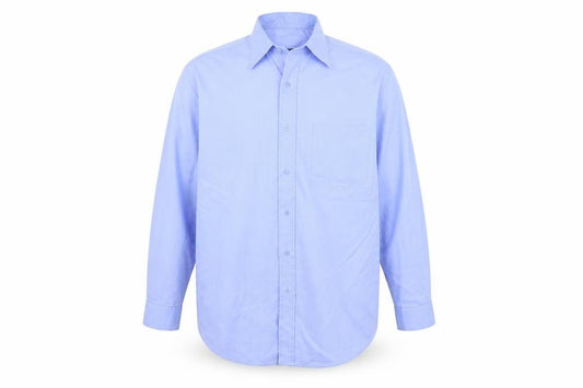 Front view of For Men men’s blue button-up, size 19