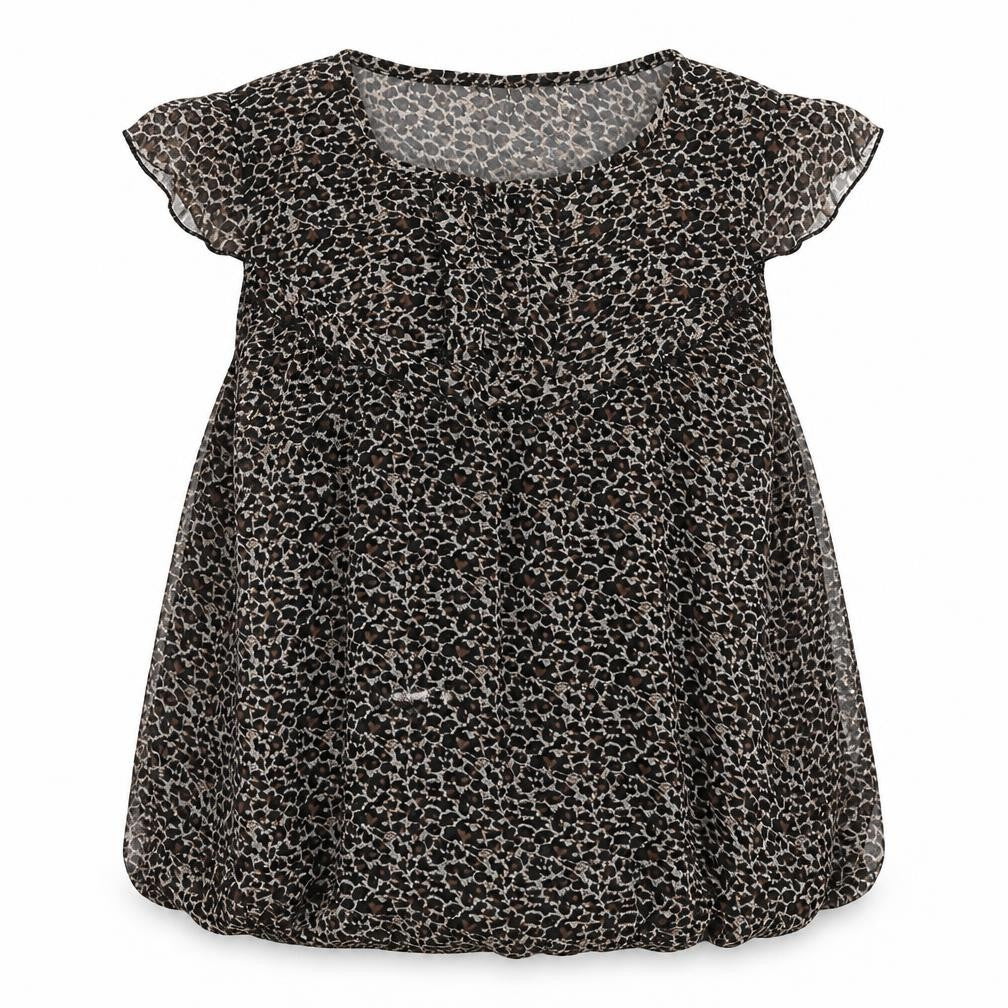 Front view of New Look women’s black animal print basic blouse, size UK 12