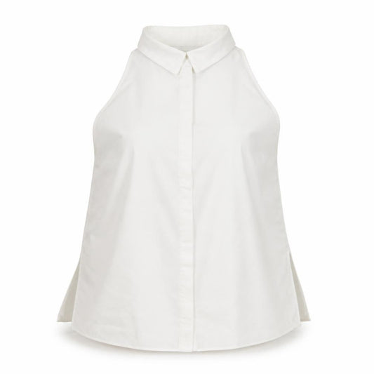 Front view of ASOS women’s white basic button-up, size UK 14