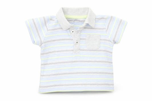 Front view of George Baby Blue Striped Basic T-Shirt, size 3-6, Months