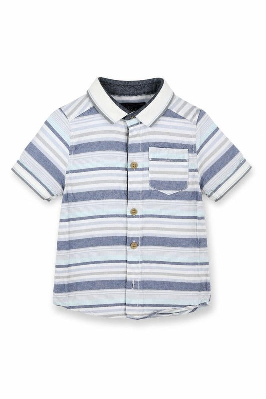 Front view of Primark boys’ white striped basic button-up, size 2-3, years