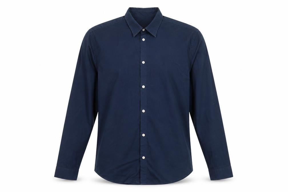 Front view of H&M men’s blue button-up, size XL