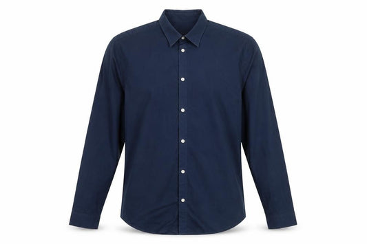Front view of H&M men’s blue button-up, size XL
