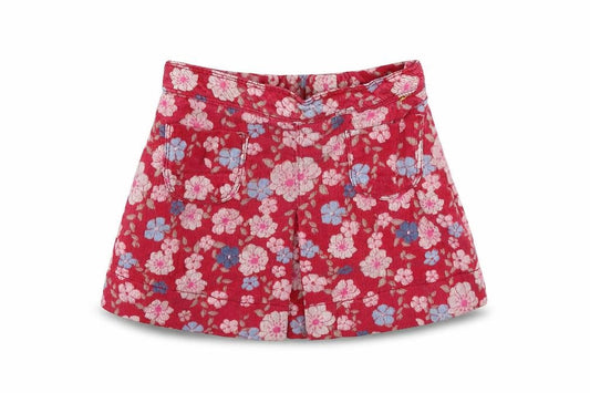 Front view of John Lewis girls’ pink floral corduroy a-line skirt, size 2, years