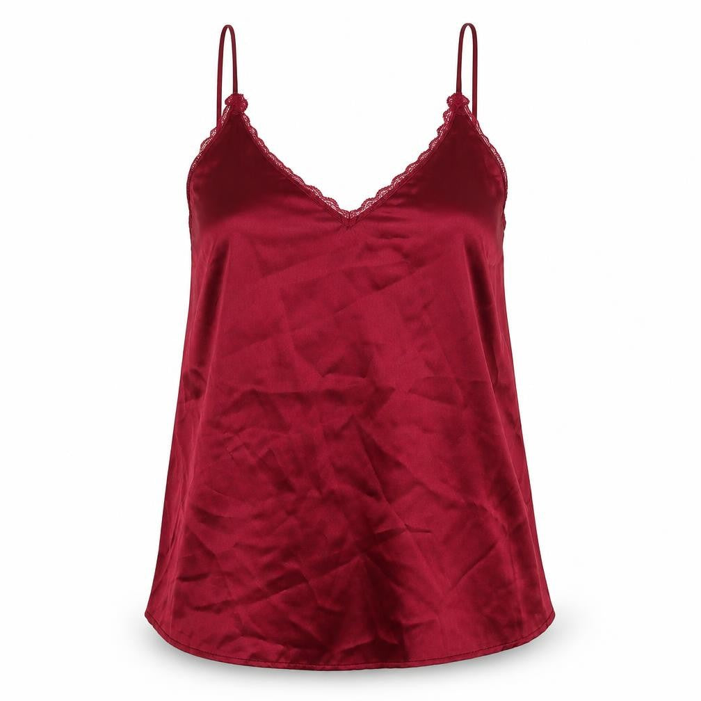 Front view of Secret Possesions women’s pink solid satin top pyjama top, size UK 12