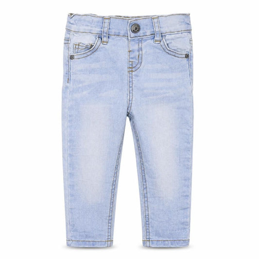 Front view of Denim & Co. Baby Blue Denim Capri Jeans, size 9-12, Months
