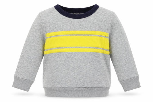 Front view of Gap boys’ grey striped pullover sweatshirt, size 2, years