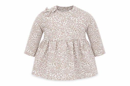 Front view of NAME IT girls’ brown animal print a-line, size 0-3, months