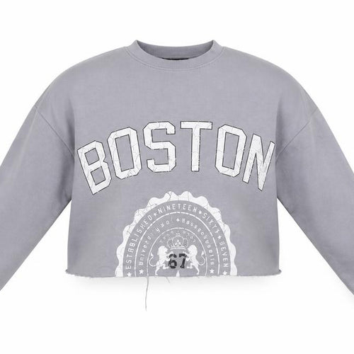 New Look Girls Grey   Pullover Hoodie Size 13 Years  - Croped Boston
