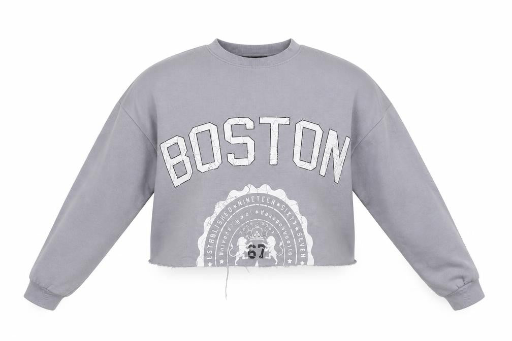 New Look Girls Grey   Pullover Hoodie Size 13 Years  - Croped Boston