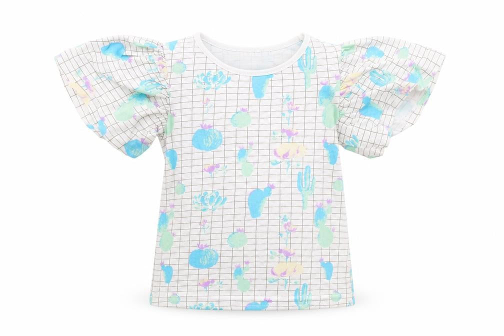 Front view of Preworn girls’ white basic blouse, size 9-10, years - cactus print