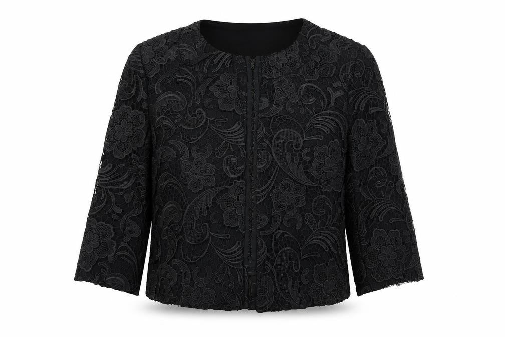 Front view of ASOS women’s black floral jacket, size UK 8