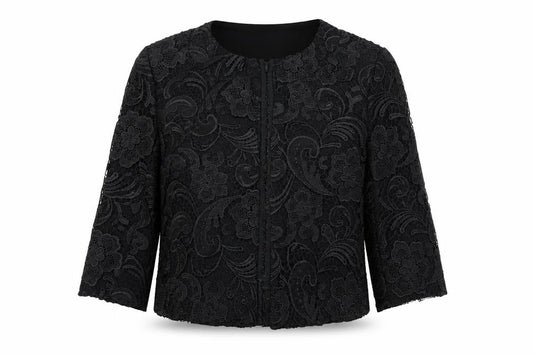 Front view of ASOS women’s black floral jacket, size UK 8