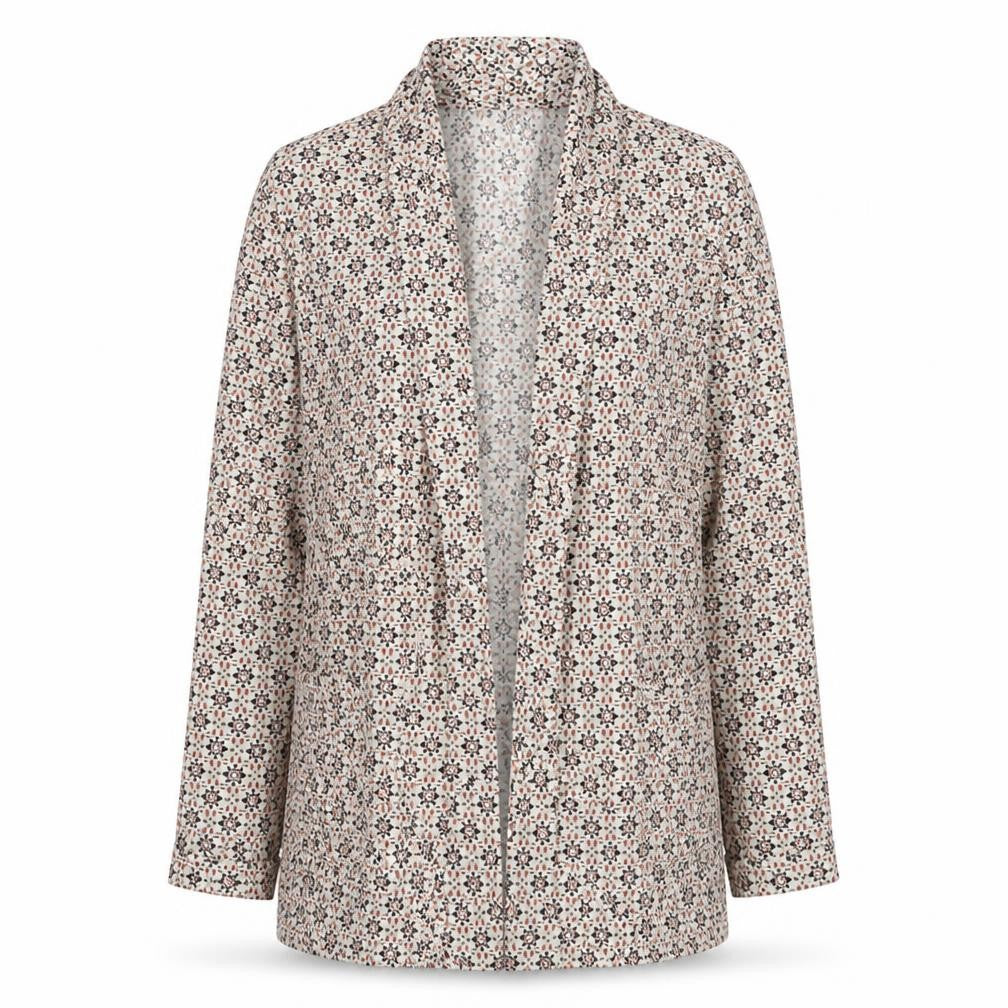 Front view of New Look women’s brown geometric jacket, size UK 6
