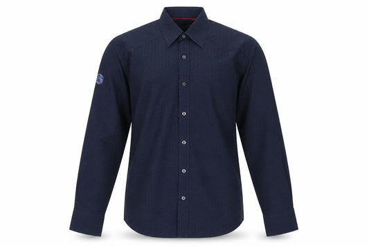 Front view of Derby men’s blue dress shirt, size S