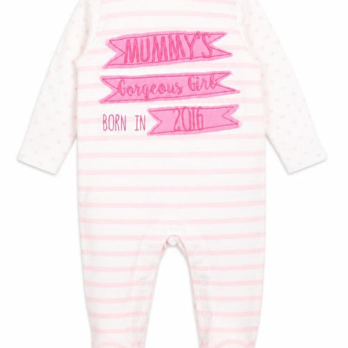 F&F Girls Pink Striped  Babygrow One-Piece Size 0-3 Months