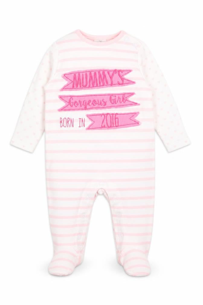 F&F Girls Pink Striped  Babygrow One-Piece Size 0-3 Months