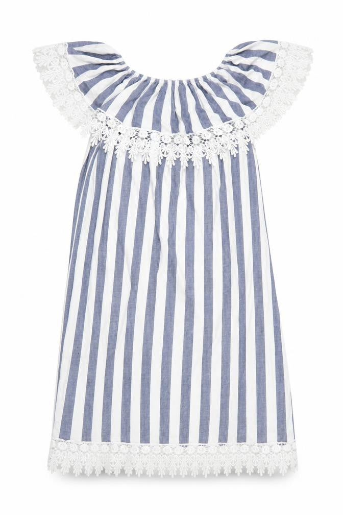 Front view of women’s white striped a-line one size