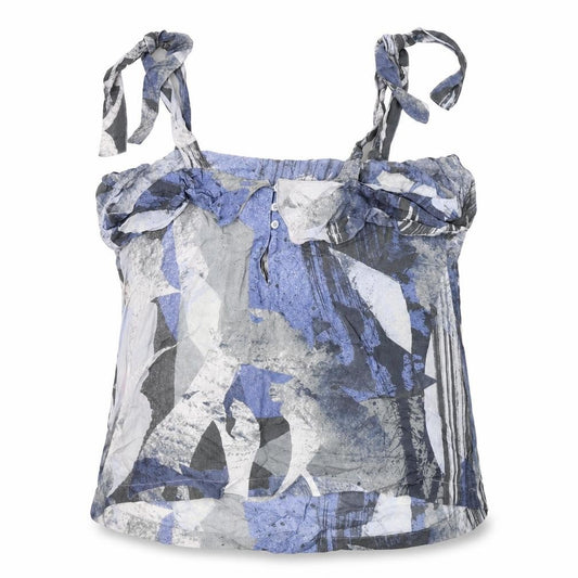 Front view of Next women’s blue geometric basic tank, size UK 14