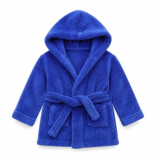 Front view of Early Days boys’ blue solid capri robe, size 6-9, months