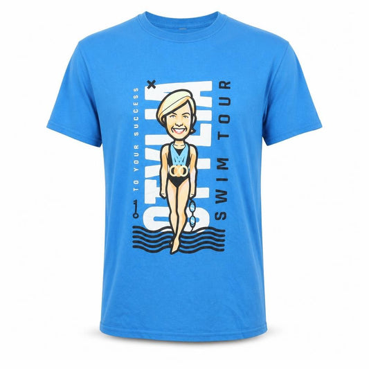 Front view of olyic men’s blue t-shirt, size L