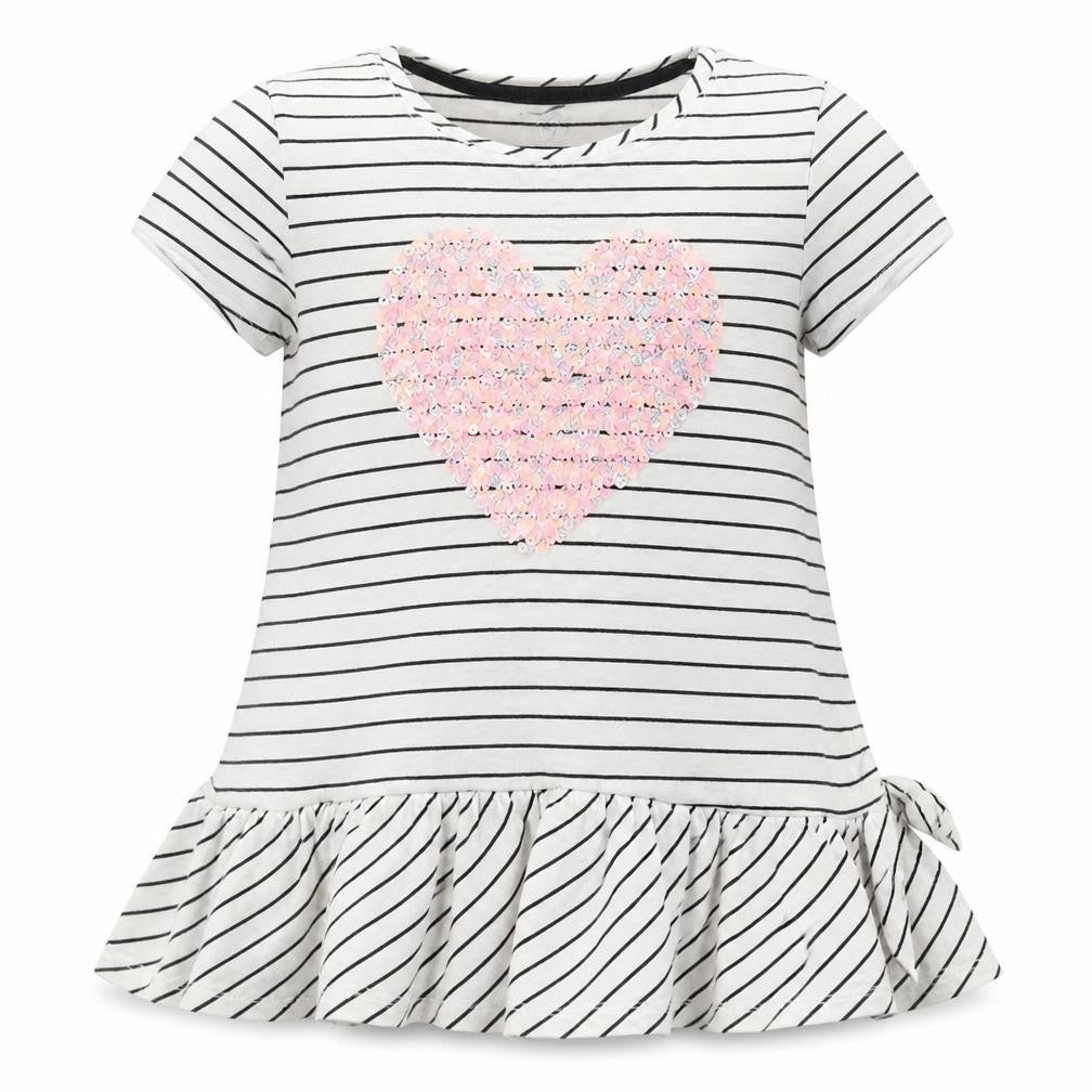 Front view of Unbranded girls’ white striped basic blouse, size 5-6, years - heart