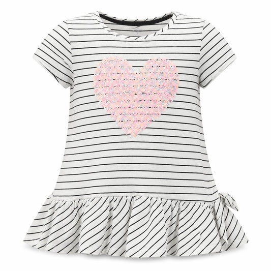 Front view of Unbranded girls’ white striped basic blouse, size 5-6, years - heart