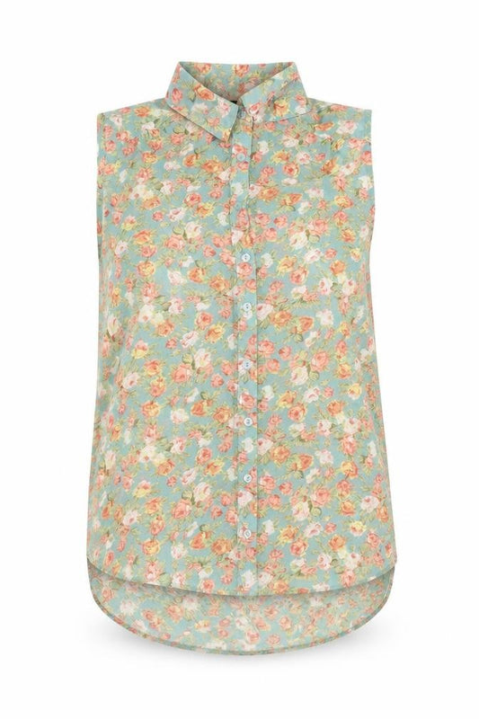 Front view of New Look women’s green floral button-up, size UK 6