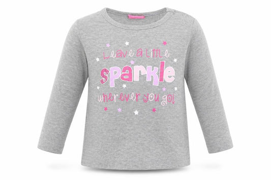 Front view of Cutey Couture girls’ grey jumper, size 6-9, months