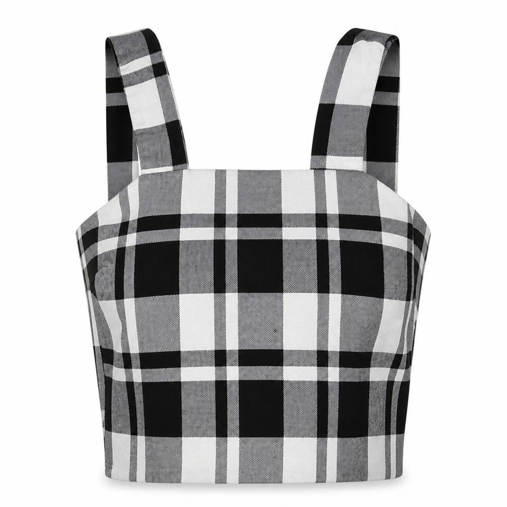 TALLYWELL Womens Black Check  Cropped Tank Size XS