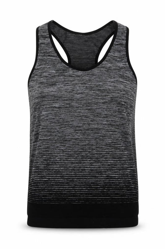 Front view of women’s black striped basic tank one size