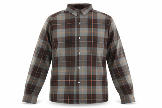 Front view of compulsive men’s multicoloured check button-up, size L